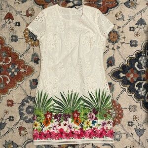 Beautiful Eyelet Dress with Floral Print Hem